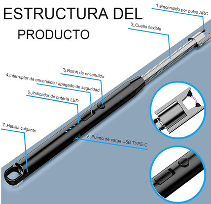 Encendedor electrico recargable 360 flexible